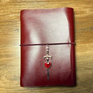 Passport size Red Leather Journal with Heart Sword Charm